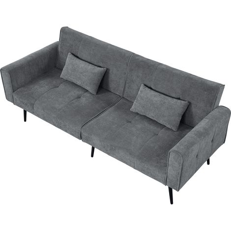 Schlafsofa Aus Cordstoff, Verstellbare Rückenlehne, Holz- und Plattenstruktur, Metallfüße, Grau (1/5)