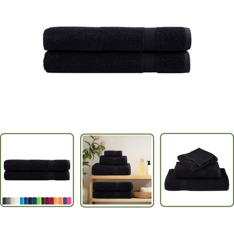 The Living Store Serviettes de qualité supérieure SOLUND 2 pcs noir 600 g/m² - Serviettes De Bain - Serviettes De Plage - Serviettes Noires - Serviettes Coton - Serviettes Douces (1/5)
