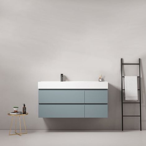 Mobile bagno sospeso 120 cm Blu Avio Lavabo a Sinistra in Resina Senza Specchio - Fiji Paint (1/4)