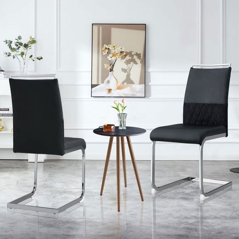 Chaise de salle à manger - SOGEU - Lot de 2 - Dossier haut rembourré - Revêtement PU & lin - Patins anti-rayures (1/5)