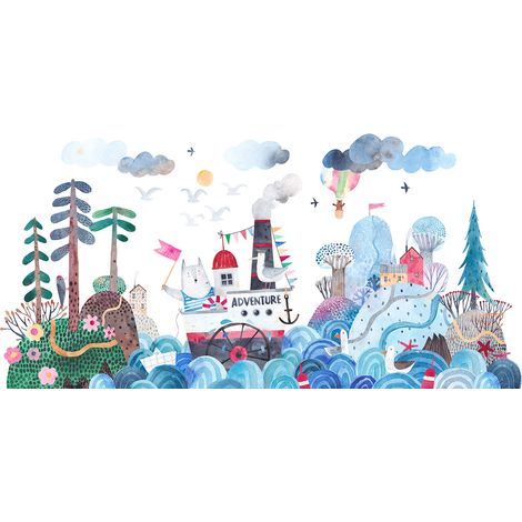 Papier peint panoramique Enfants - Mer Bateau - 130 cm x 65 cm (1/2)
