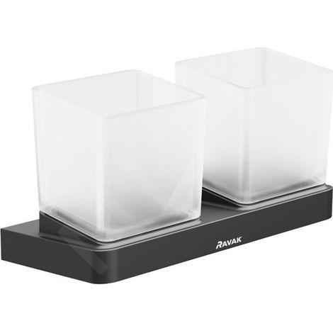 Ravak 10° - Porte-verre pour brosse à dents et dentrifrice avec support, noir / verre X07P558 (1/4)