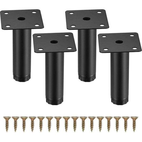 4 Pièces Pieds de Meuble, 8 cm/3,15 Pouces Pieds de Meubles Réglables, Pieds de Support en Fixation en Métal pour Meubles/Table/Chaise/Bureau/Cuisine/Armoire/Canapé (1/4)