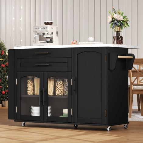 Isla de cocina móvil 120x70x88,4 cm MDF negro, tablero plegable, ahorro de espacio – MEUBLIV (1/5)