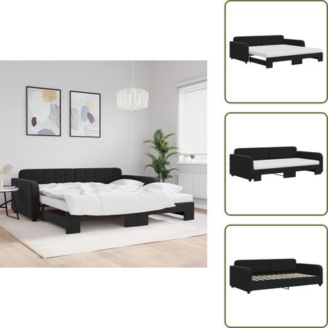 vidaXL Tagesbett Ausziehbar mit Matratzen Schwarz 100x200 cm Samt (1/5)