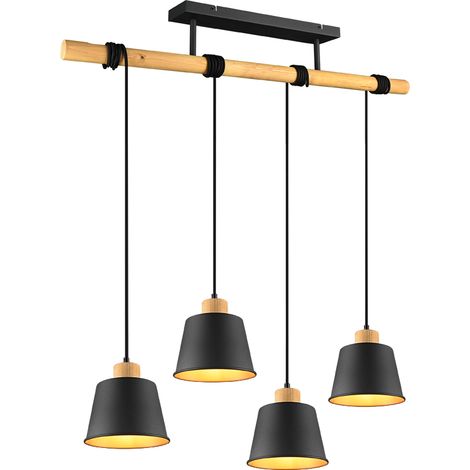 Lustre Bar en Bois 4 Abat-Jour Noir Or Harris Trio Lighting (1/5)