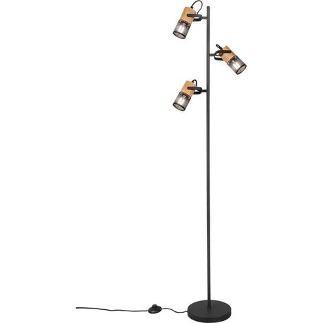 TOSH PIANTANA 3 CILINDRI GABBIA METALLO NERO OPACO E LEGNO H. 150CM ATTACCO E14 (1/4)