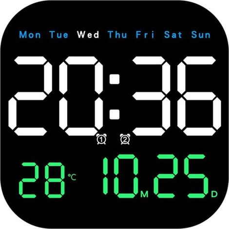 Horloge murale numérique électrique, horloge murale LED avec télécommande, écran multifonctionnel, date, heure pour bureau à domicile (1/4)