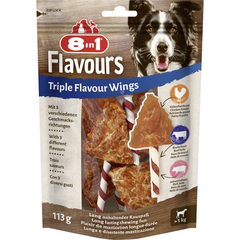 8in1 Flavours Kaustange Triple Flavour Wings 113 g Hundeleckerlis (1/3)