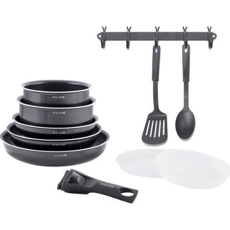 Set di pentole - Adatto per tutti i piani cottura, incluso induzione - ART & CUISINE - AC1083 - Alluminio - 10 pezzi - Nero (1/5)