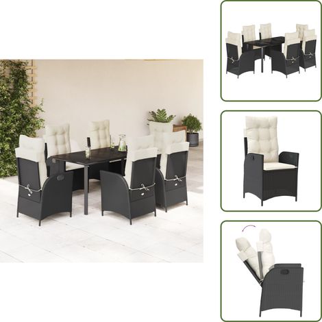 Cojines para respaldo - vidaXL Set de comedor de jardín 7 pzas y cojines ratán sintético negro - Mesa de jardín