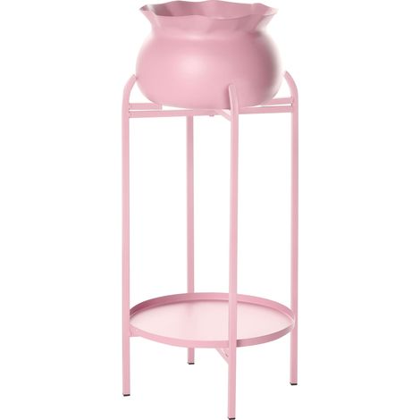 Plant Pot On Stand Pink Iron 25 x 25 x 60 cm Indoor and Outdoor Metal Flower Pot Traditional Standing Plant Holder MOKUREN (1/5)