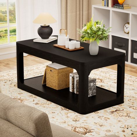 Table basse 100 cm avec 2 compartiments de rangement, plateau épais 3 cm, pour salon et chambre, noir (1/5)