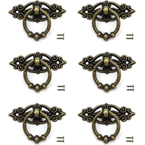 6 pcs Tiroir de Porte Bouton de Tiroir Poignée Meuble Bronze avec Vis pour Armoire Rétro Tiroir Commode Meubles Rétro (1/4)