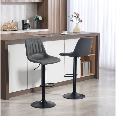 MEUBLIV Lot de 2 tabourets de bar gris foncé réglables avec dossier et repose-pieds (1/5)