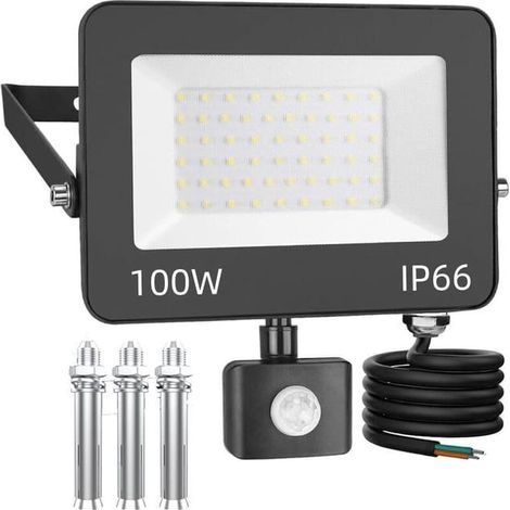 Projecteur LED Extérieur Détecteur de Mouvement 100W,Spot LED Extérieur Étanche IP66 6500K Blanc Froid Pour Cour, Garage,Patio (1/2)