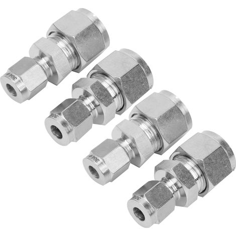 4 raccords à compression en acier inoxydable, adaptateurs de tube à double virole droits pour tuyaux (Ф6-Ф12) (1/5)
