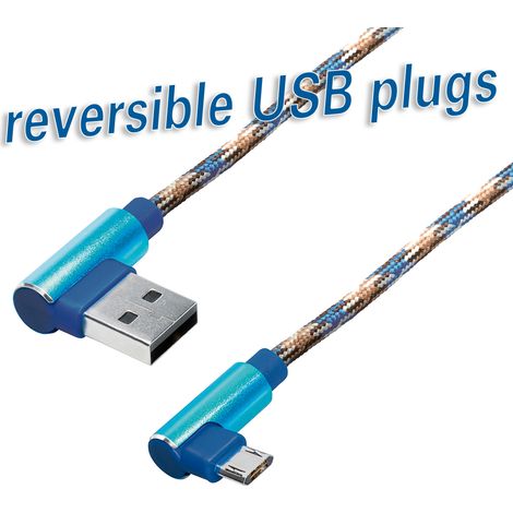 Chargement et synchronisation cable usb type a fiche coudée vers micro usb b fiche coudée, 
longueur : 1,0 m, nylon tressé, très flexible, blue (1/4)