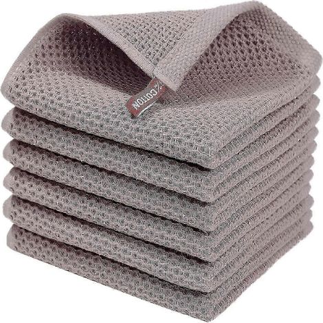 Lot de 6 torchons en éponge 100 % coton de qualité supérieure (34 x 34 cm), ultra-absorbants et munis d'une boucle de suspension. (1/5)