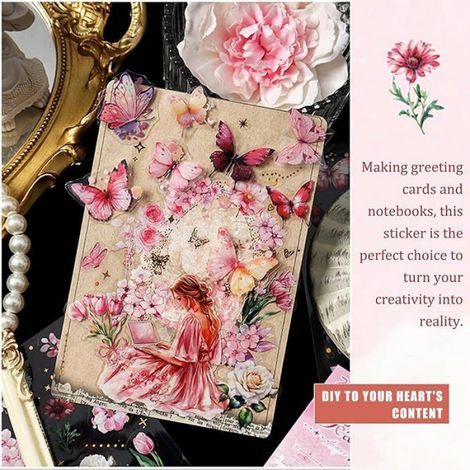 6 Feuilles Stickers Fleurs Papillon Decoration, Autocollant Fleur et Papillon, Vintage Stickers Scrapbooking, Deco (1/5)