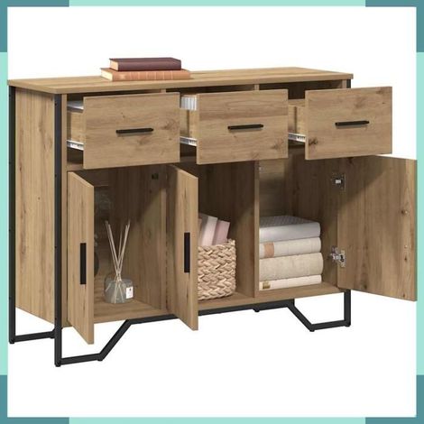 Buffet - 868777 - Chêne artisanal - 3 portes, 3 tiroirs - 97 x 32,5 x 74,5 cm (1/5)