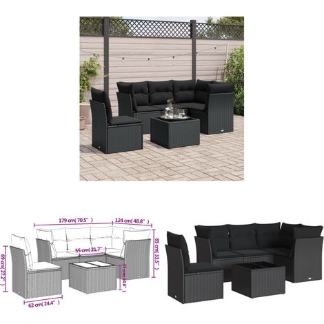 Salon de jardin 6 pcs avec coussins noir résine tressée - Ensemble Salon De Jardin - Mobilier De Jardin - Canapé D'extérieur - Résine Tressée - Rotin Synthétique - Home & Living (1/3)