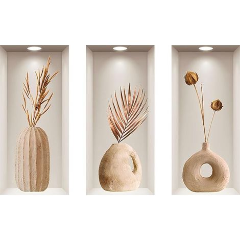 Lot de 3 autocollants muraux 3D pour salle de bain, salon, cuisine, bureau 23 x 50 cm (1/5)