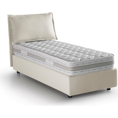 Talamo Italia - Letto singolo Animal, Letto contenitore con rivestimento in tessuto, 100% Made in Italy, Apertura frontale, con materasso Cm 90x190 incluso, Beige (1/5)