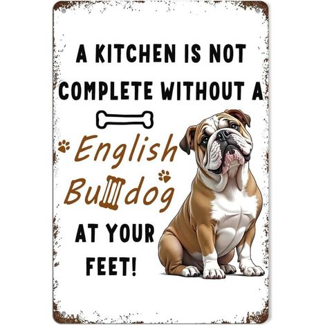 Plaques Métalliques de Cuisine Drôles Cadeau de Bouledogue Anglais, Plaque Étaine Drôle de Bouledogue Anglais, Cadeaux de Bouledogue Anglais pour les Amateurs de Chiens, Décoration de Bouledogue Angla (1/5)