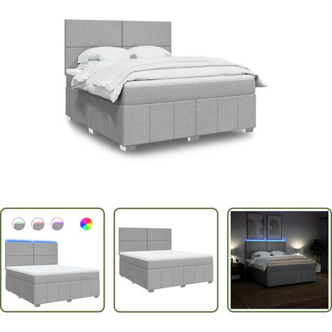 vidaXL LED-Beleuchtung - Boxspringbett mit Matratze Hellgrau 180x200 cm Stoff (1/5)