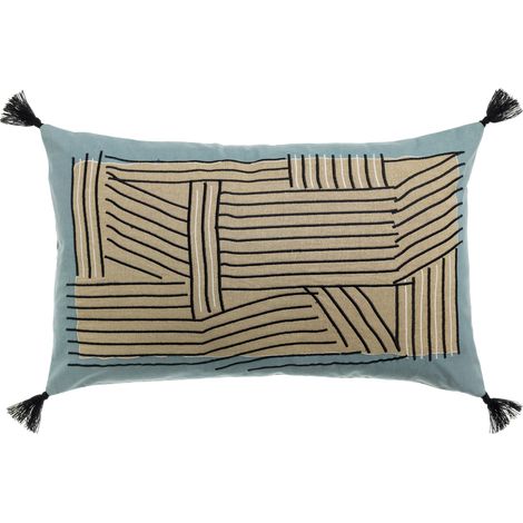 VIVARAISE - Coussin brodé Kori - Ciel - 100% Coton - Vivaraise