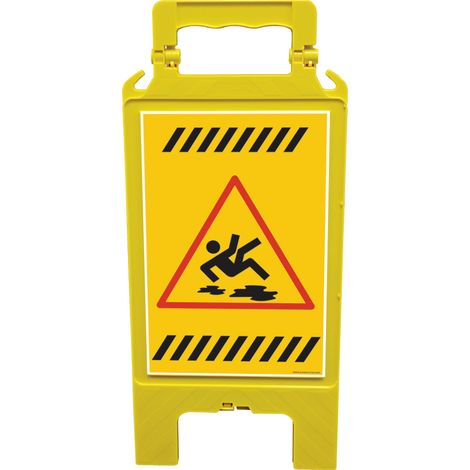 Chevalet de signalisation, attention sol glissant, risque de chute - Chevalet jaune (1/5)