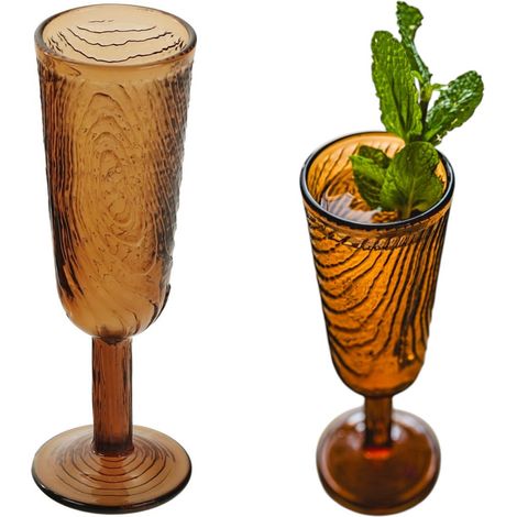 BICCHIERE DA CHAMPAGNE, MOTIVO A FETTE DI LEGNO, DESIGN ARBRE BROWN (1/5)