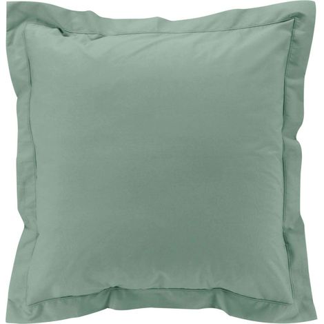 Taie d’oreiller 63 x 63 cm en percale Sauge – Volant plat & point bourdon