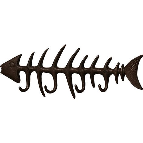 CCYKXA Dekorativer Handtuchhalter in Fischgrätenform zur Wandmontage, eleganter Garderobenständer aus Gusseisen mit 4 Angelhaken, Braun