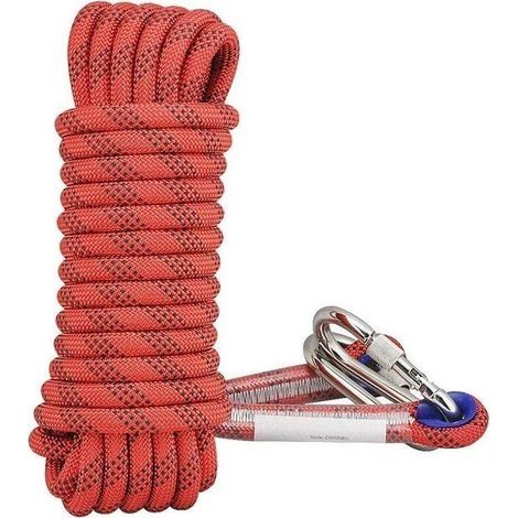 Corde de sécurité Corde en nylon Corde d'escalade en plein air Corde d'escalade Corde d'escalade Corde de sauvetage Corde de descente Corde d'escalade 14mm Rouge (20 mètres + 2 boucles (1/4)