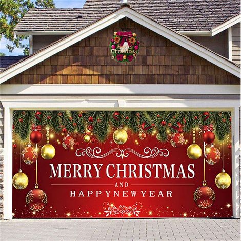Bannière De Noël - 213 x 244 Cm - Pour Porte De Garage Extérieur Intérieur - En Polyester - Motif Joyeux Noël - 1 Pièce (1/5)