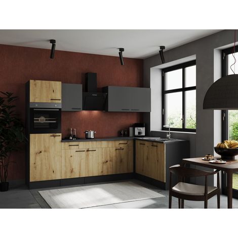 Küche Küchenzeile Winkelküche Grau Matt Artisan Eiche Oliver 280x172 cm Respekta