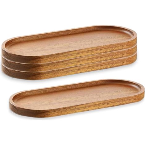 Lot de 4 plateaux de service ovales en bois de 29 x 10 cm pour charcuterie, fromage, dessert, collation, pain, fruits, apéritifs