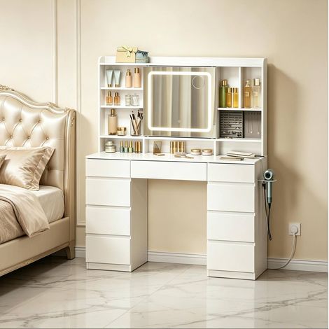 Mueble con espejo y enchufes, 9 cajones OKMYHOME (1/5)