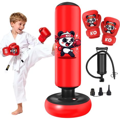 Sac de Frappe Enfant 130cm Sac de Boxe Enfant avec Gants et Pompe pour Garçons et Filles Set de Boxe pour Bureau Gym (1/5)