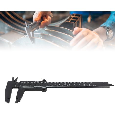 1 pied à coulisse à double échelle en plastique noir 0-150 mm, un mini outil de mesure pour étudiants, avec tige métallique. (1/5)