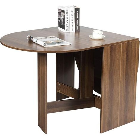 COSTWAY Table Extensible Salle à Manger pour 4-7 Personnes, Table Ronde Convertible avec 2 Rallonges Semi-ovales Charge Max 60KG, 163 x 80 x 75CM, Marron (1/5)