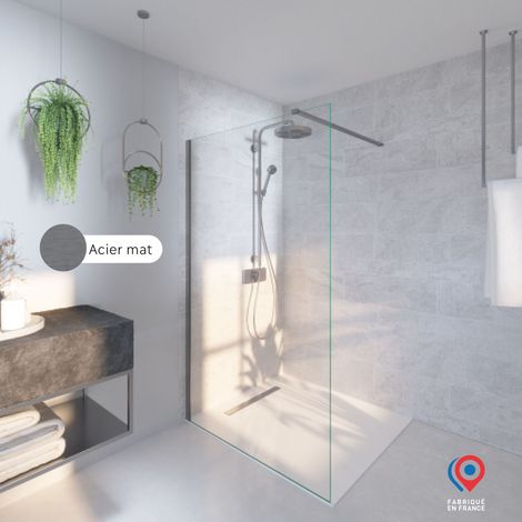Kit Paroi de douche transparente + Rail Acier - Baléares - H.198 x L.70 cm - Fabrication Française AURYS NORMANDIE (1/5)