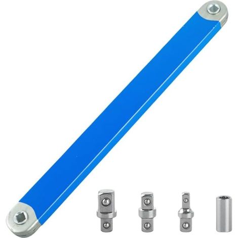 Clé à rallonge décalée, clé à cliquet décalée à chocs, clé à douille pour espaces restreints et fixations difficiles d'accès (bleue) (1/4)