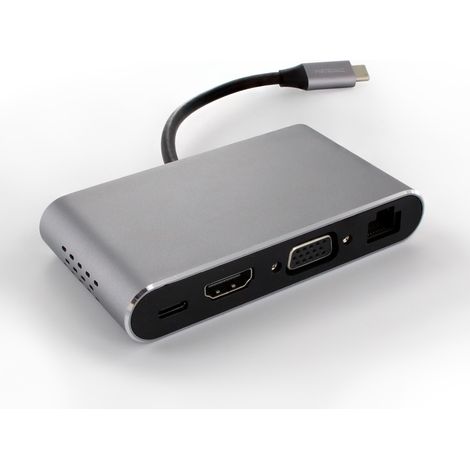 Adattatore USB-C 8in1: HDMI,RJ45,USBA-C,VGA,SD/microSD - Grigio (1/5)