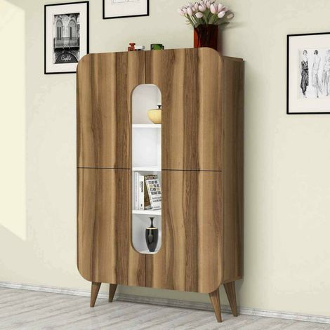 Dmora - Kommode Dgaudenz, Wohnzimmerbuffet, Wohnzimmer-Sideboard, Moderne Küchen-Speisekammer, 93x32h144 cm, Walnuss und Weiß (1/5)