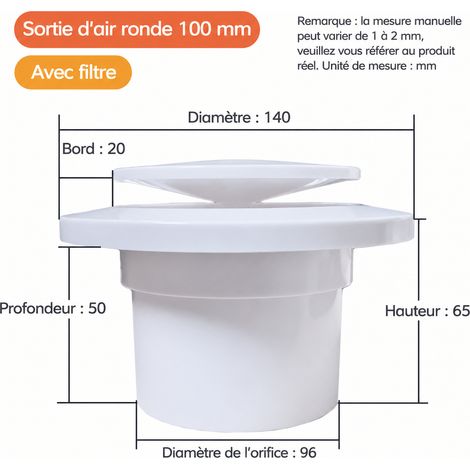 Bouche d'aération VMC ronde 100 mm n°4 à disque avec filtre et clips blanc 4 100mm blanc 14 × 14 × 6,5 cm 130 g – Livraison gratuite