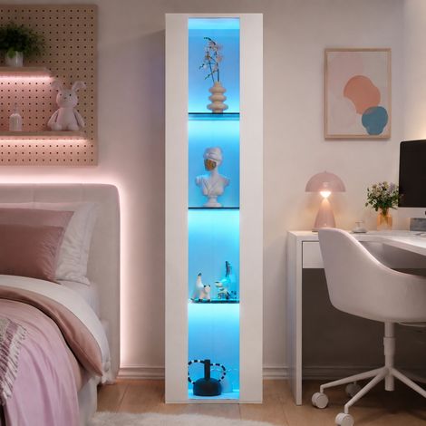 40 x 29 x 170 cm, multifunktionale Vitrine, Glasböden, LED-Farbwechselbeleuchtung, APP-Steuerung, Acrylplatte, wandmontierbar, minimalistisches Design, weiß. (1/5)