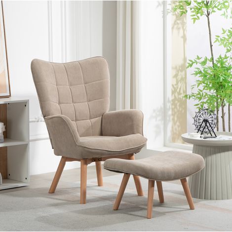 fauteuil salon ottomane repose pieds khaki polyester OKMYHOME (1/3)